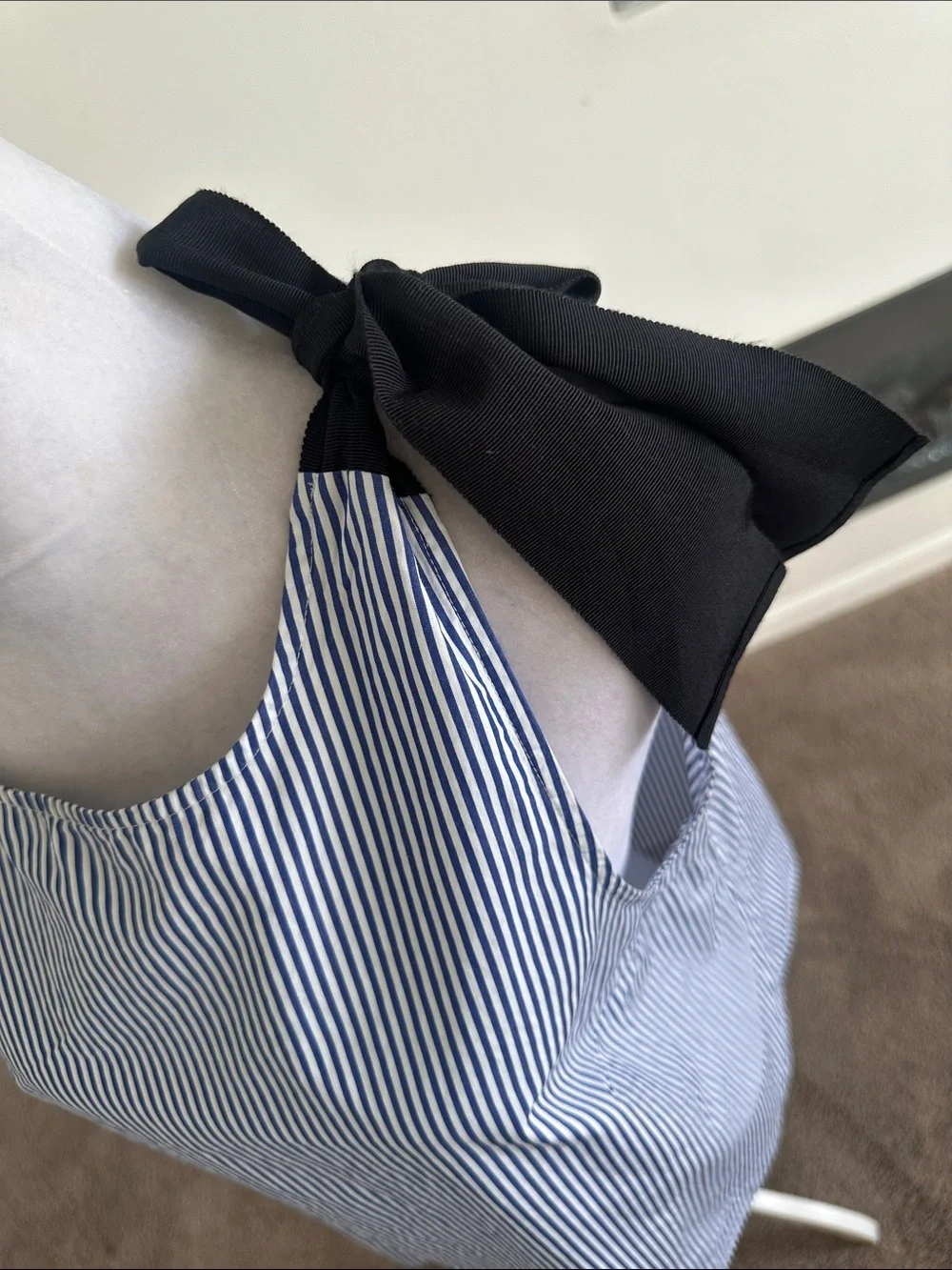 J. Crew Blue and White Striped Tie-Shoulder Tank Top
